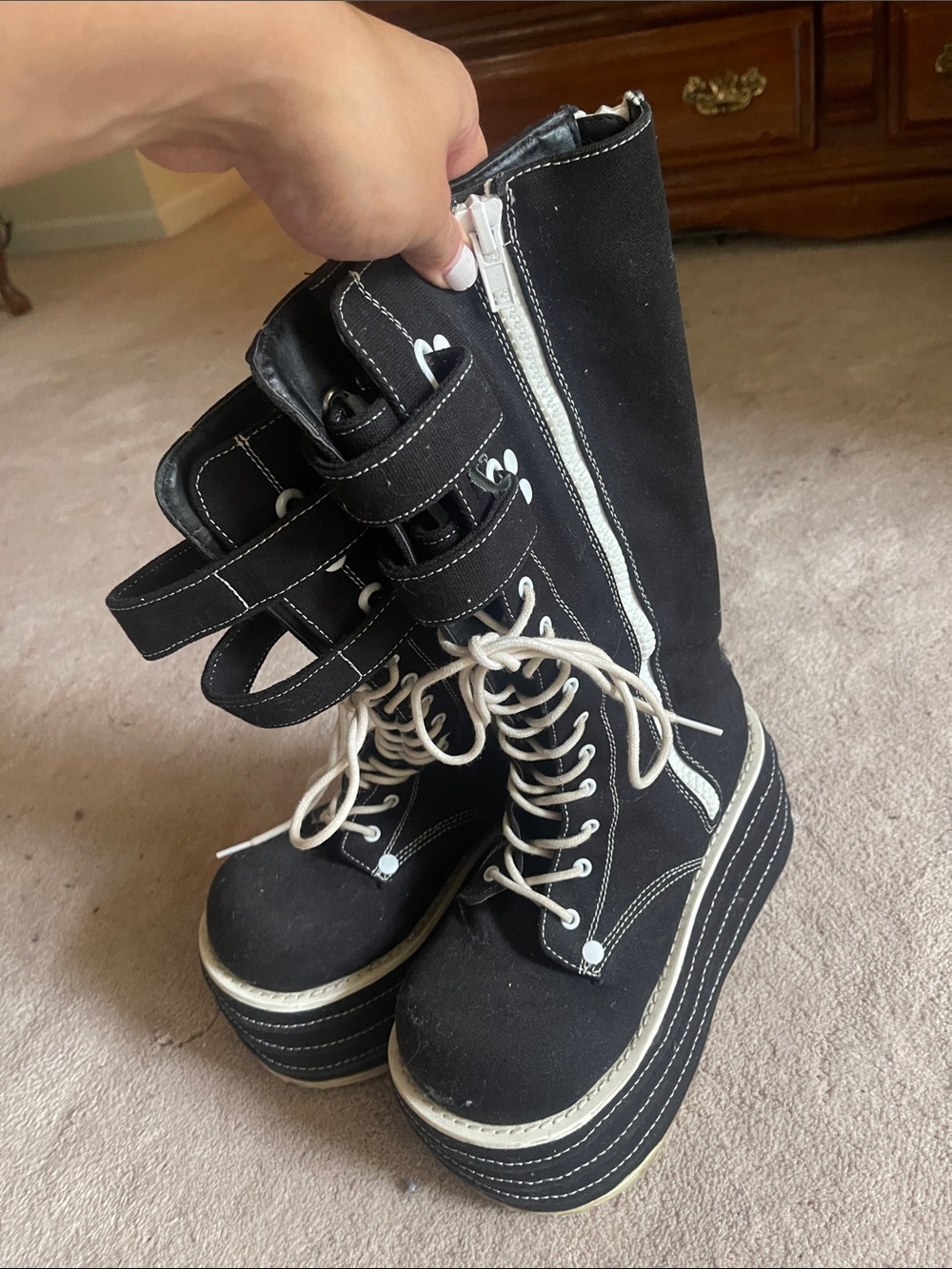 Black & White Platform Demonia Boots